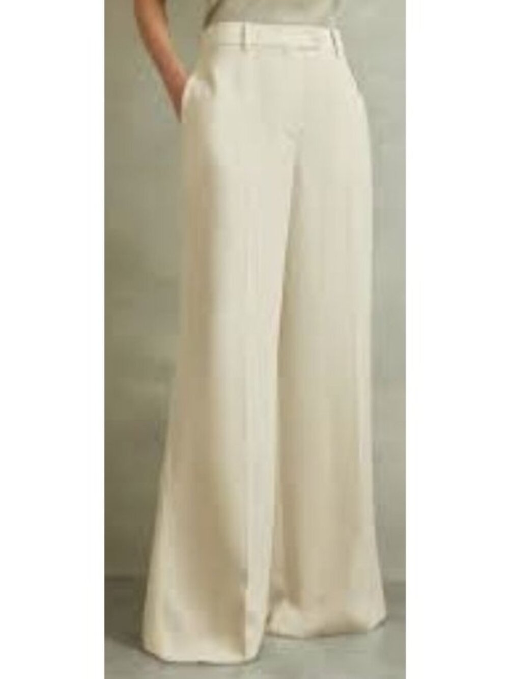 Reiss Wide Leg Cream Pants Back Split Hem High Waisted Size 8 New